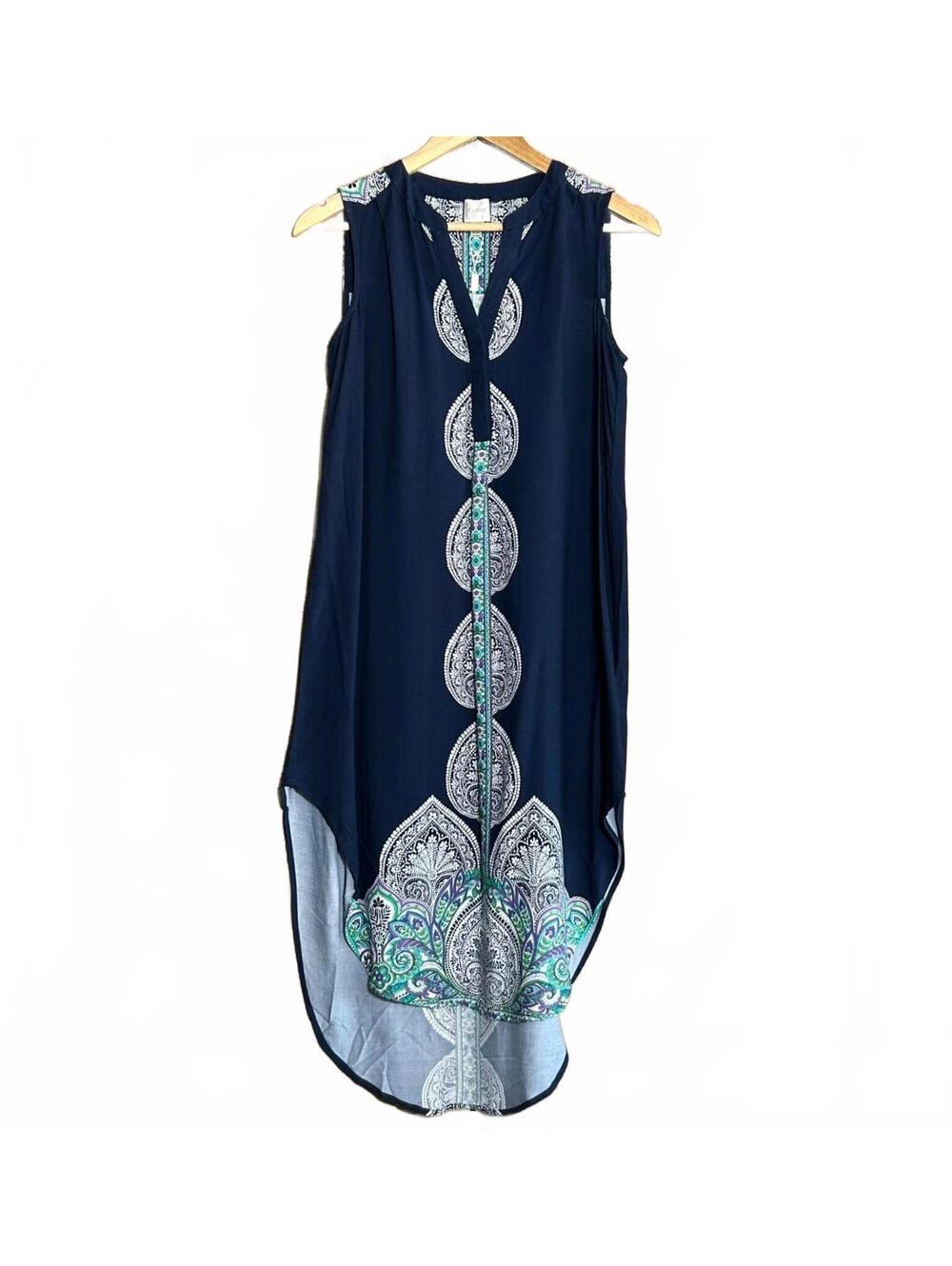 NWT Cupio Bohemian Navy Blue Midi Dress High-Low Hem Size PS Boho Coastal